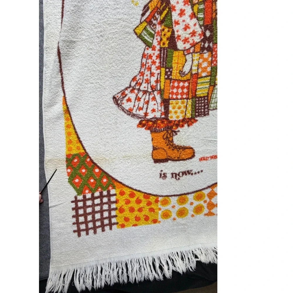 Vintage Holly Hobbie Beach Towel American Greetings 1970s Retro Fringed Cotton